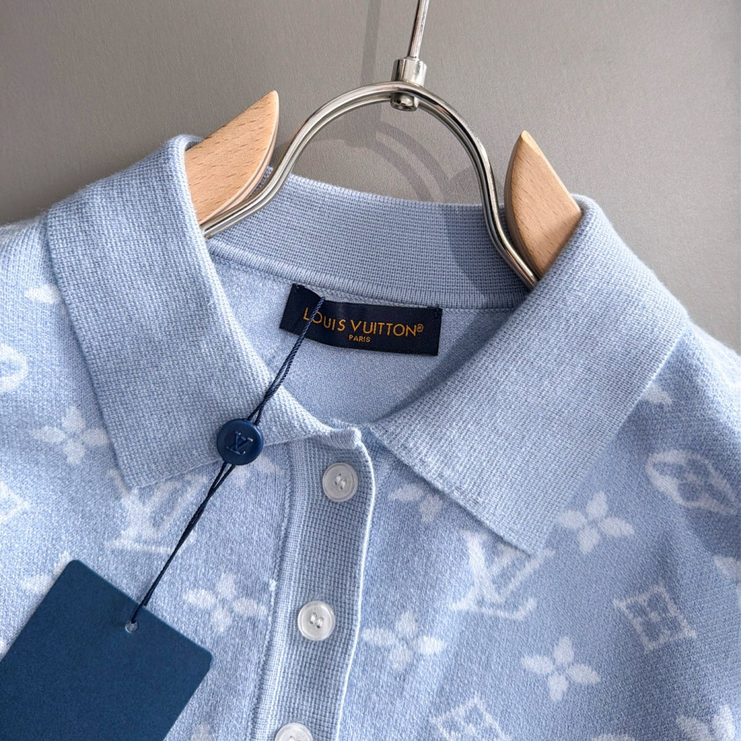 New Fashion Men's Light Blue Monogram Polo Sweater MJ1326102220