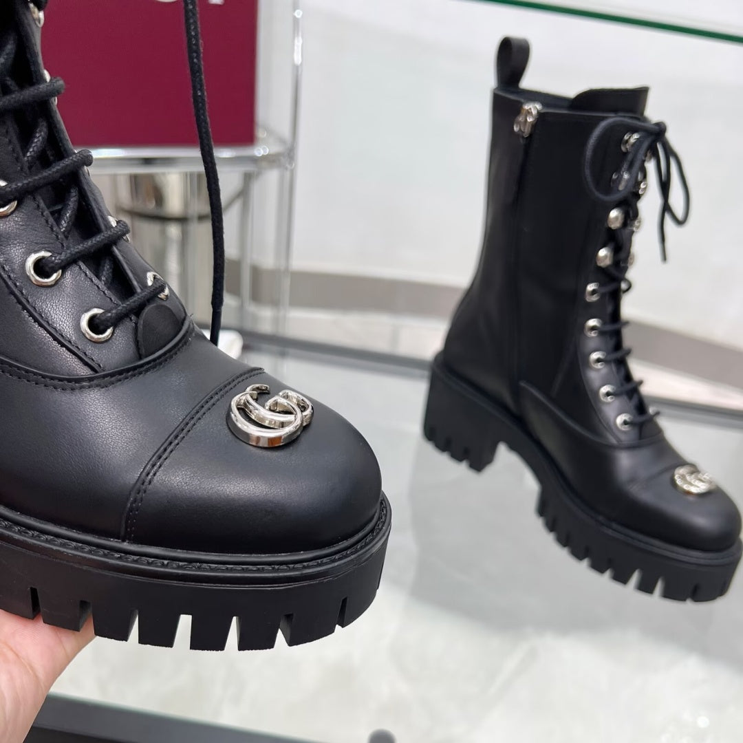New Arrival Women's Double G Buckle Lug Sole Combat Boots XY1326102302
