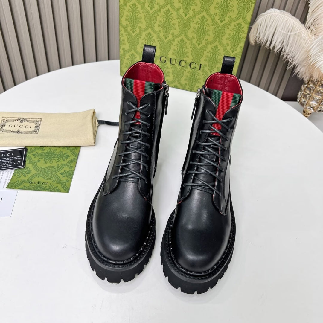 New Arrival Women's Web Stripe Lug Sole Combat Boots XY1326102304