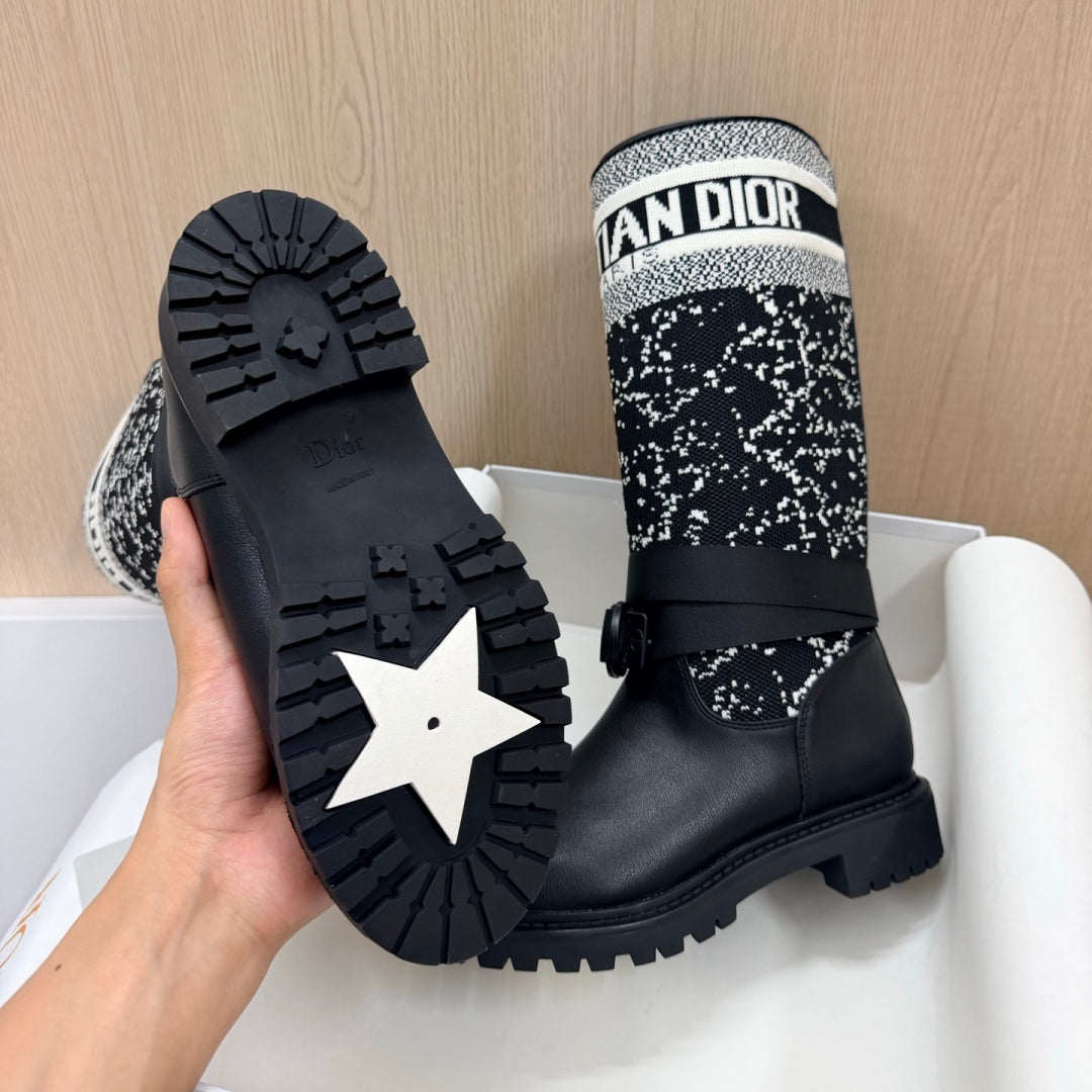 New Arrival Women's Jacquard Logo Patch Knee High Boots PF1326102309