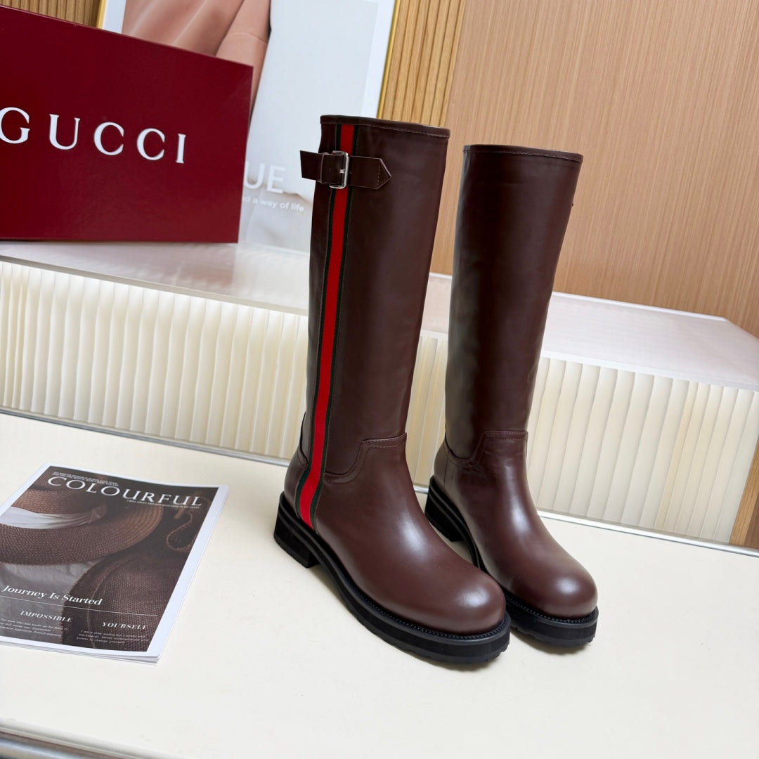 New Arrival Women's Web Strap Buckle Platform Knee High Boots SZ1326102320