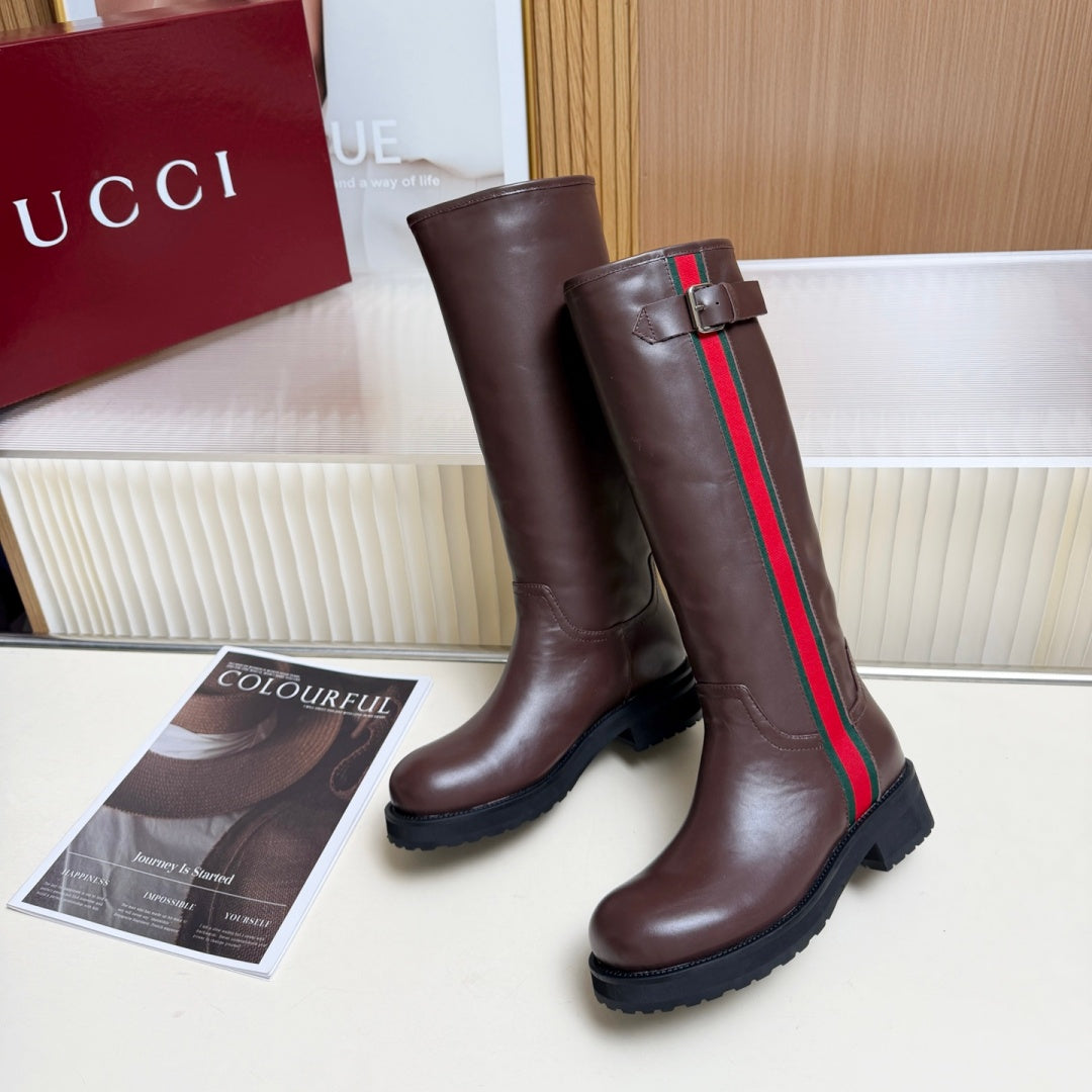New Arrival Women's Web Strap Buckle Platform Knee High Boots SZ1326102320