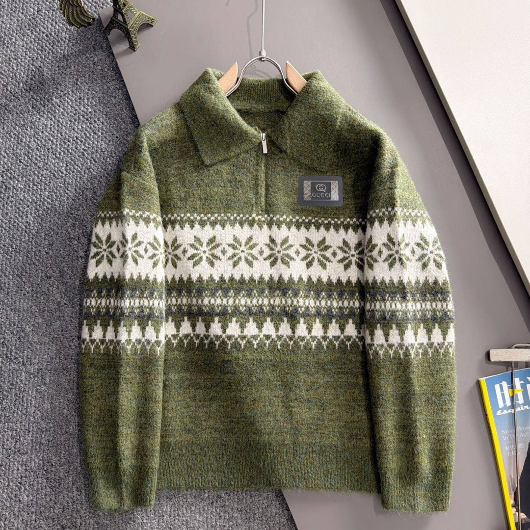 New Men's Fair Isle Jacquard Half Zip Collar Sweater MJ1326102701