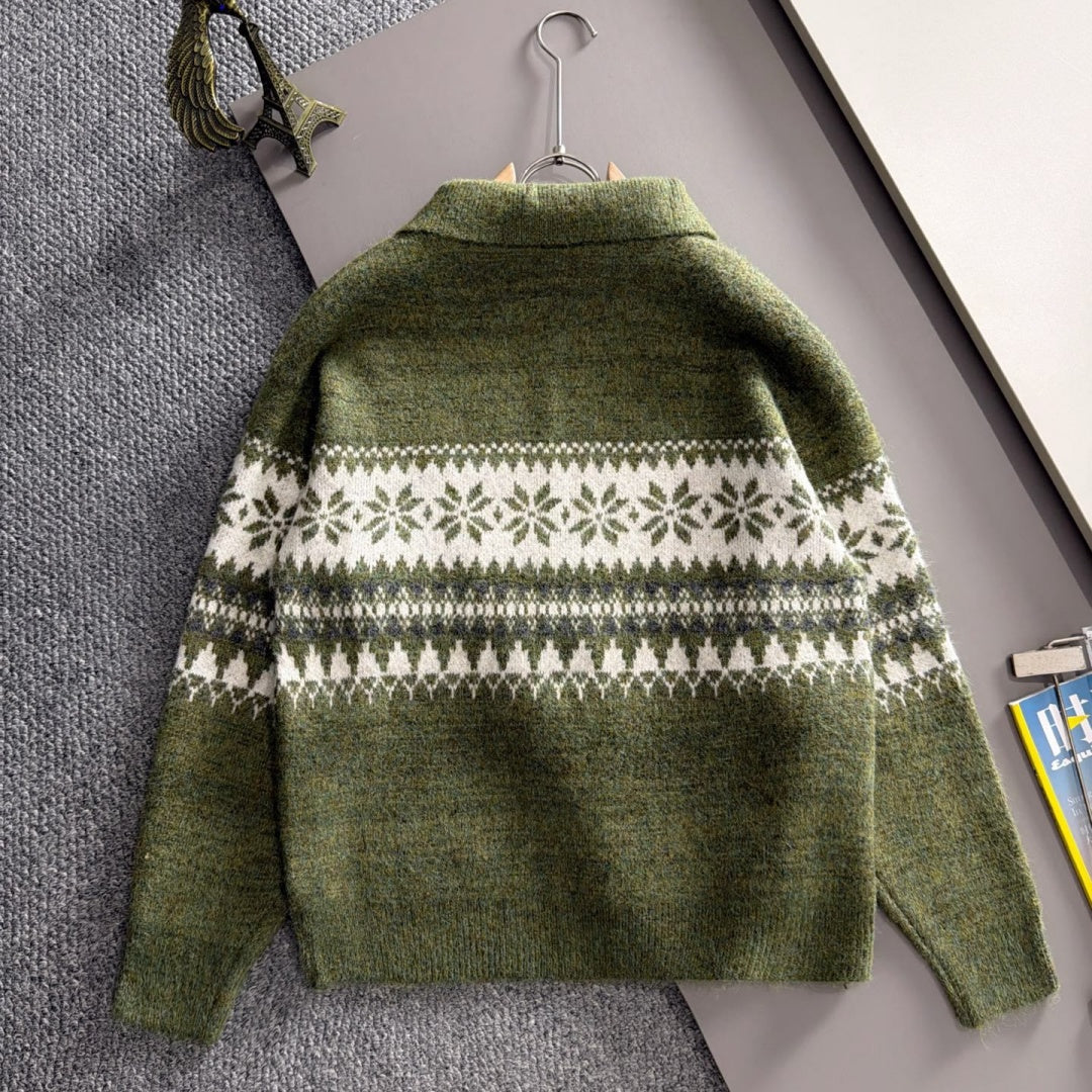 New Men's Fair Isle Jacquard Half Zip Collar Sweater MJ1326102701
