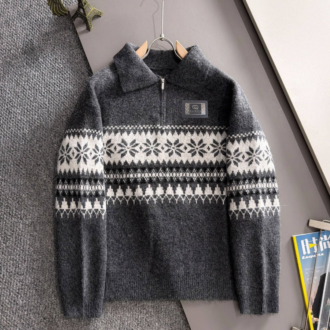 New Men's Fair Isle Jacquard Half Zip Collar Sweater MJ1326102701